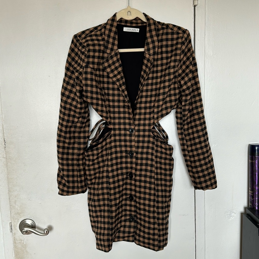 12th Tribe Cut Out Plaid Blazer dress